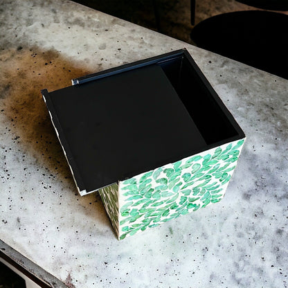 Green Leaf Capiz Inlay Square Tissue Box Cover
