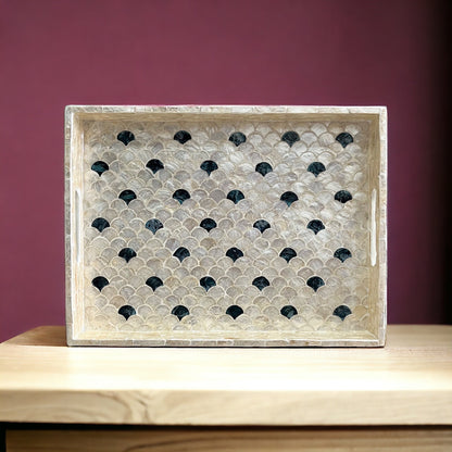 Rectangular Ivory & Black Capiz Shell Scallop Inlay Tray