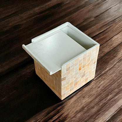 Mother of Pearl Inlay Cube Tissue Box Cover: Ivory Color Square Mosaic Pattern