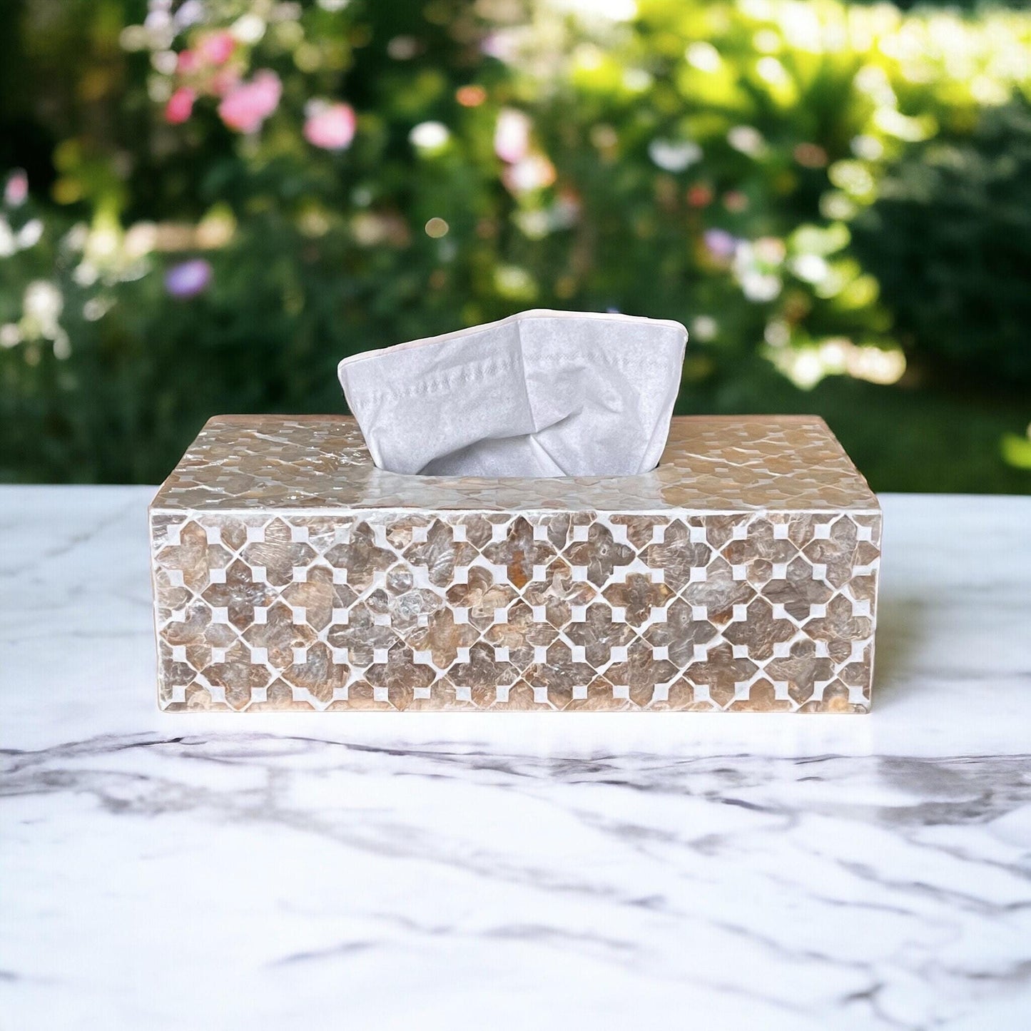 Rectangular Beige Capiz Shell Tissue Box Cover