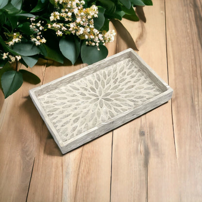 Handmade Mother of Pearl & Capiz Shell Rectangular Tray – Decorative Organizer