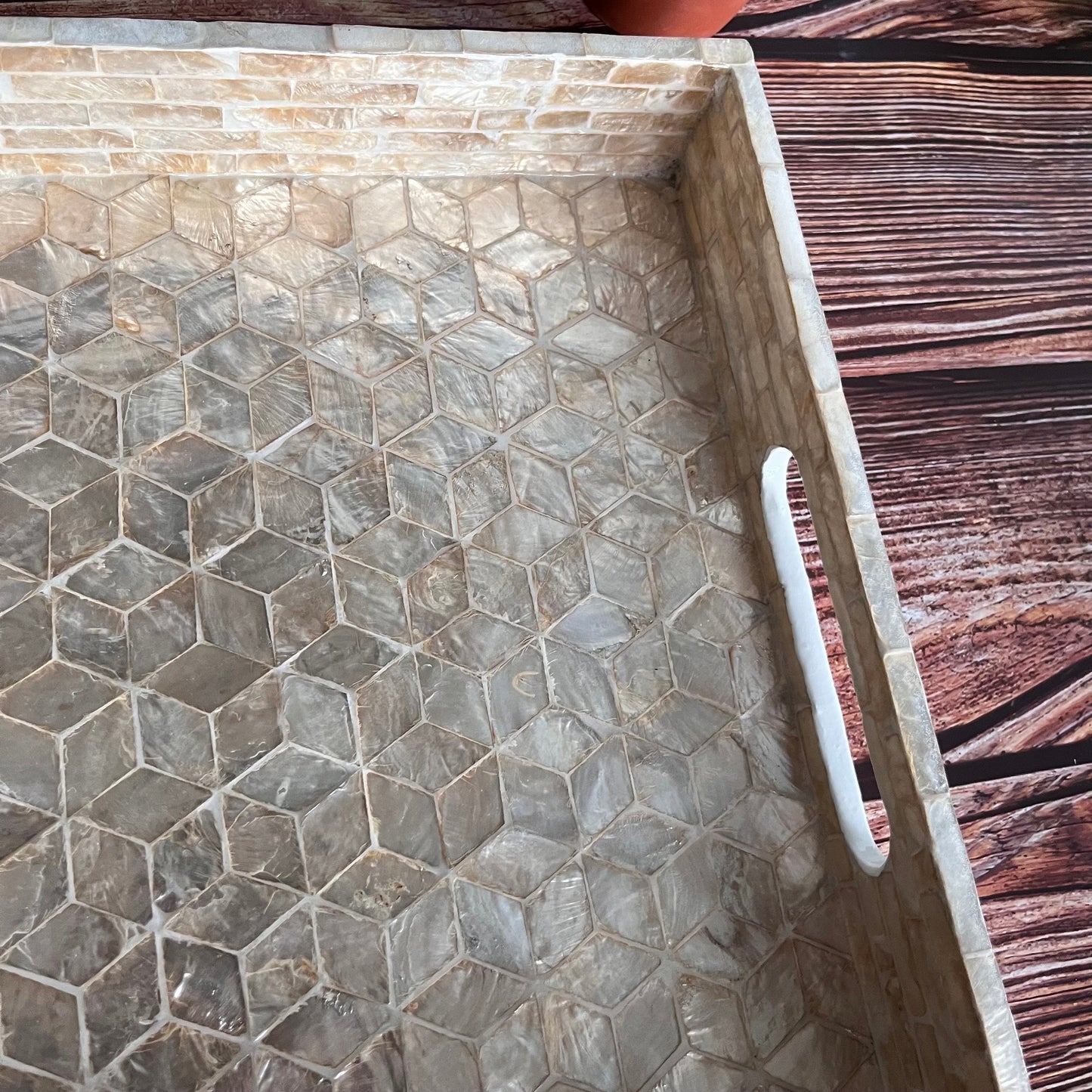 Capiz Shell Hexagon Inlay Tray – Rectangular Decorative Serving Tray