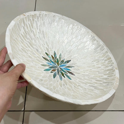 Capiz Shell Inlay Bowl: Handmade Mother of Pearl Centerpiece 14 in 36 cm
