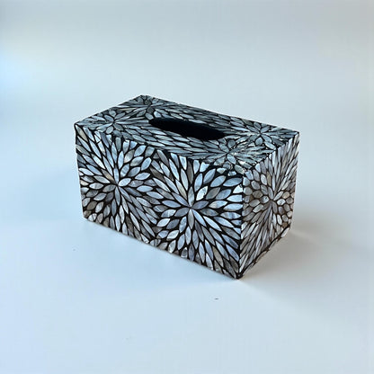 Rectangular Black Floral Mother of Pearl Tissue Box Cover
