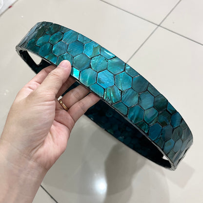 Teal Blue Mother of Pearl Hexagon Inlay Tray