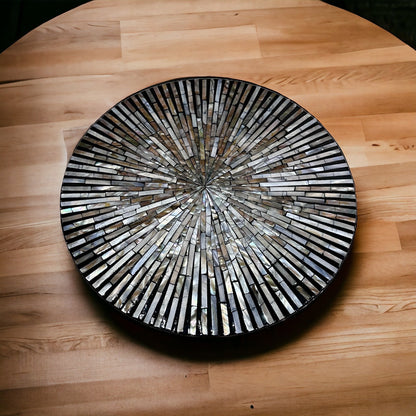 Mother of Pearl Lazy Susan Turntable, Black Sunburst Inlay Rotating Tray