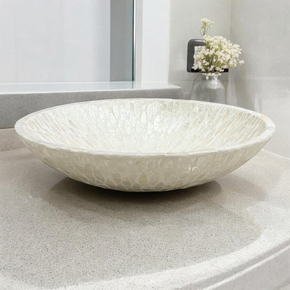 Capiz Shell Inlay Bowl: Handmade Mother of Pearl Centerpiece 14 in 36 cm