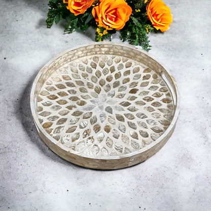 Ivory Capiz Shell Leaf Tray – Round Handmade Decorative Tray