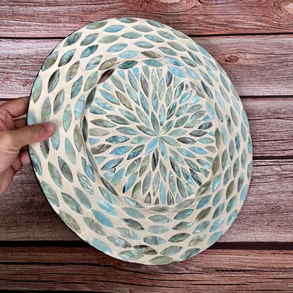 Set of 2 Blue Ivory Inlay Mother of Pearl Charger Plates