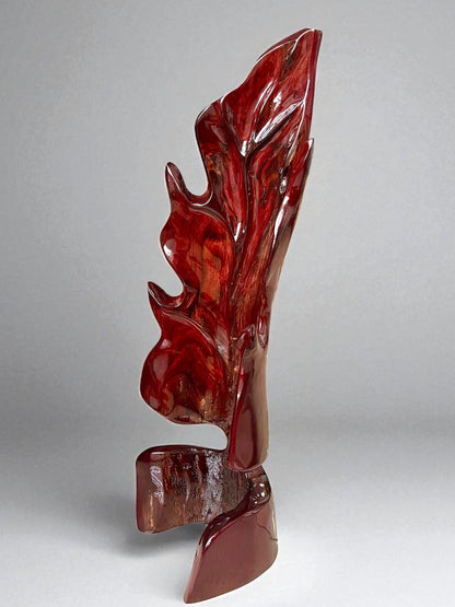 Hand-Carved Rosewood Oak Leaf Sculpture: Polished Wood Decor (22")