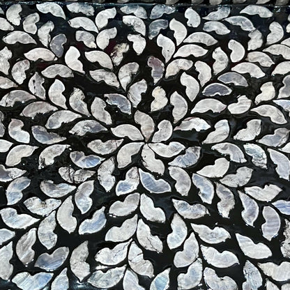 Black Mother of Pearl & Capiz Shell Leaf Inlay Tray