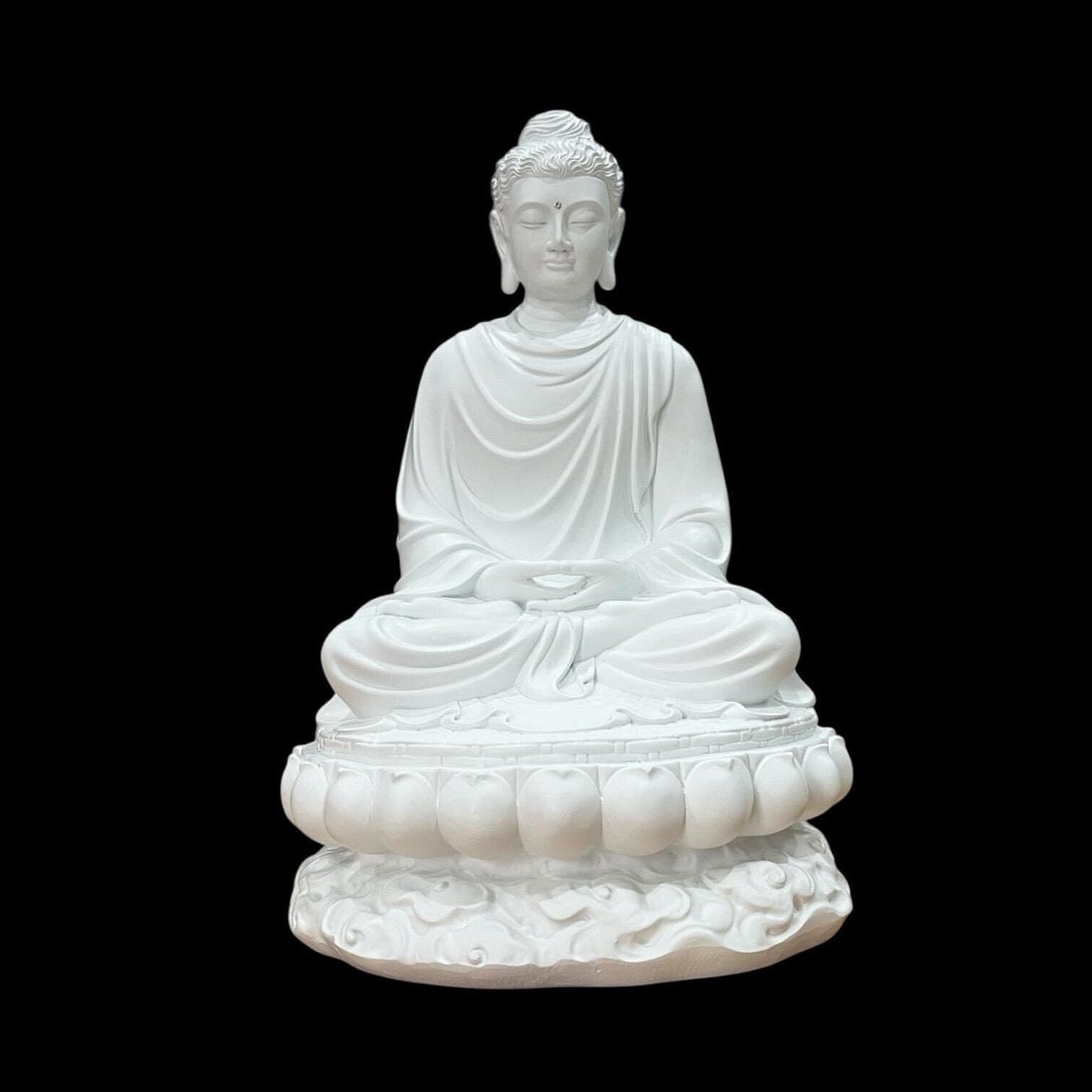 White Gautama Buddha Statue: 15 inches (38 cm) Shakyamuni Meditation Sculpture