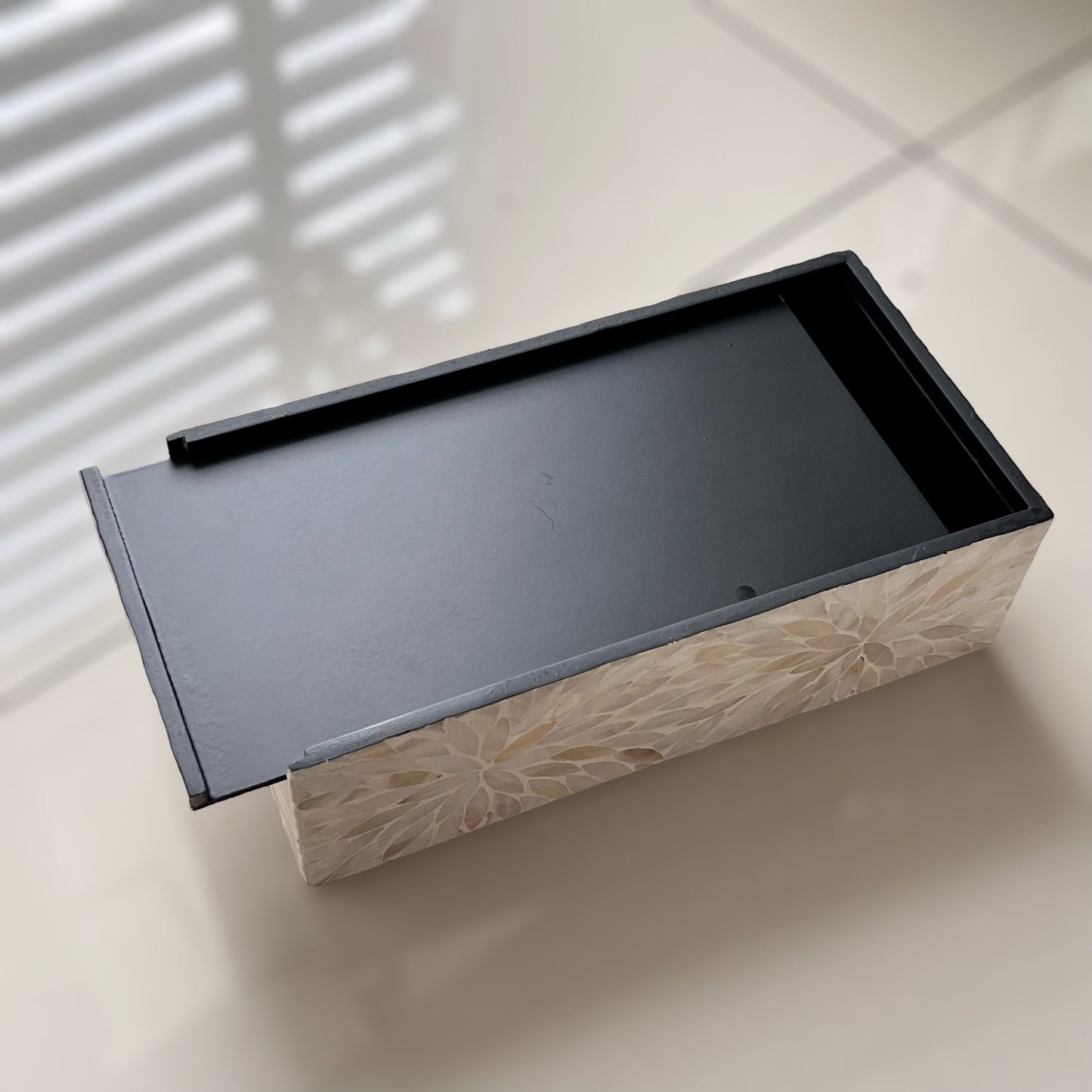 Rectangular Ivory Floral Mother of Pearl Tissue Box Cover