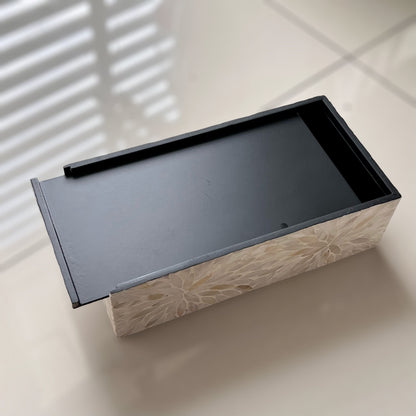 Rectangular Ivory Floral Mother of Pearl Tissue Box Cover
