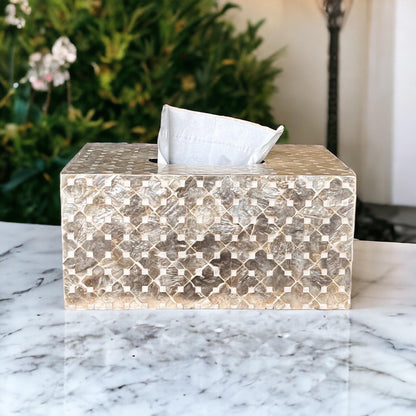 Rectangular Beige Capiz Shell Tissue Box Cover