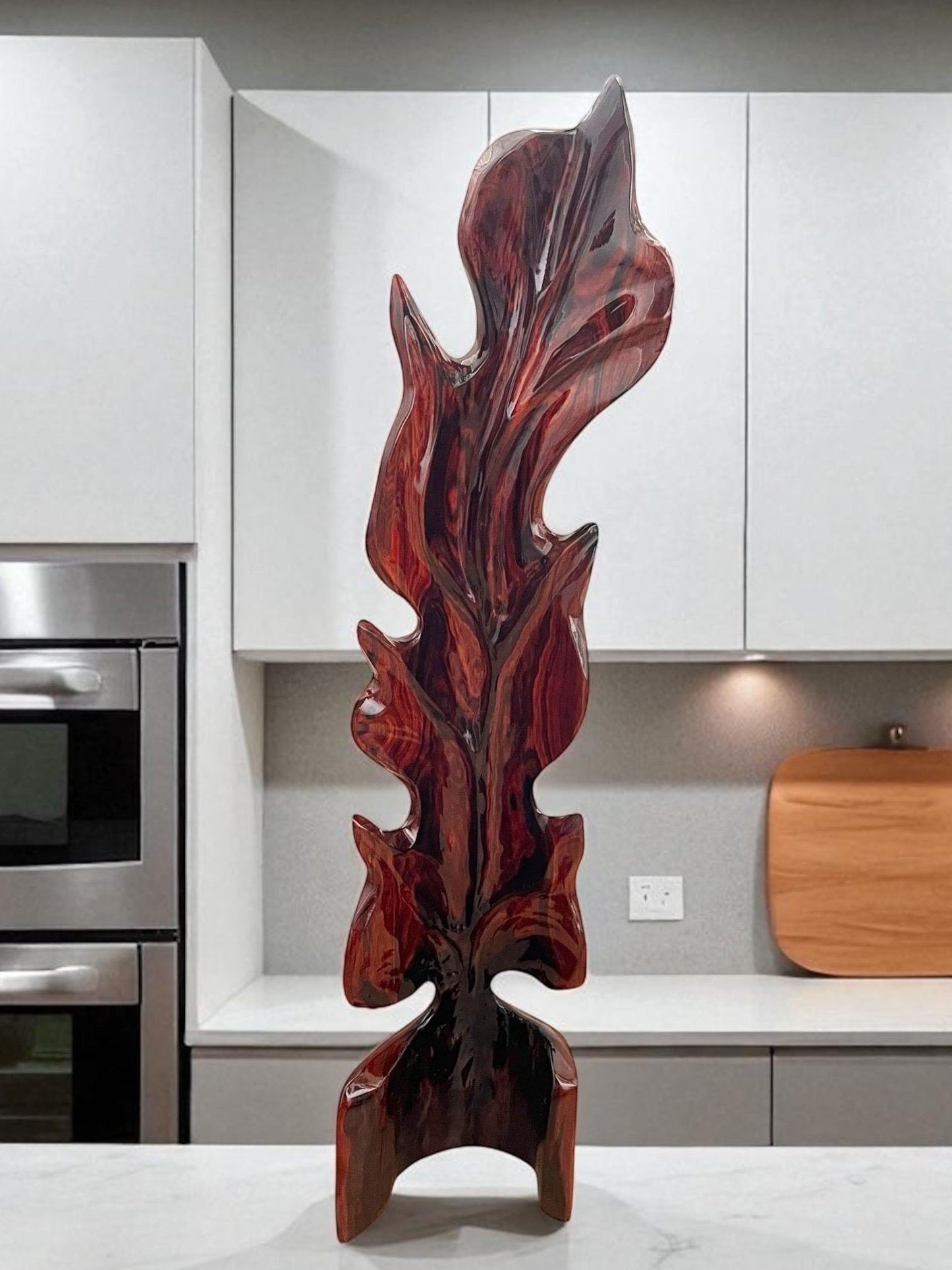 Hand-Carved Rosewood Oak Leaf Sculpture: Solid Wood Decor, 24" Tall