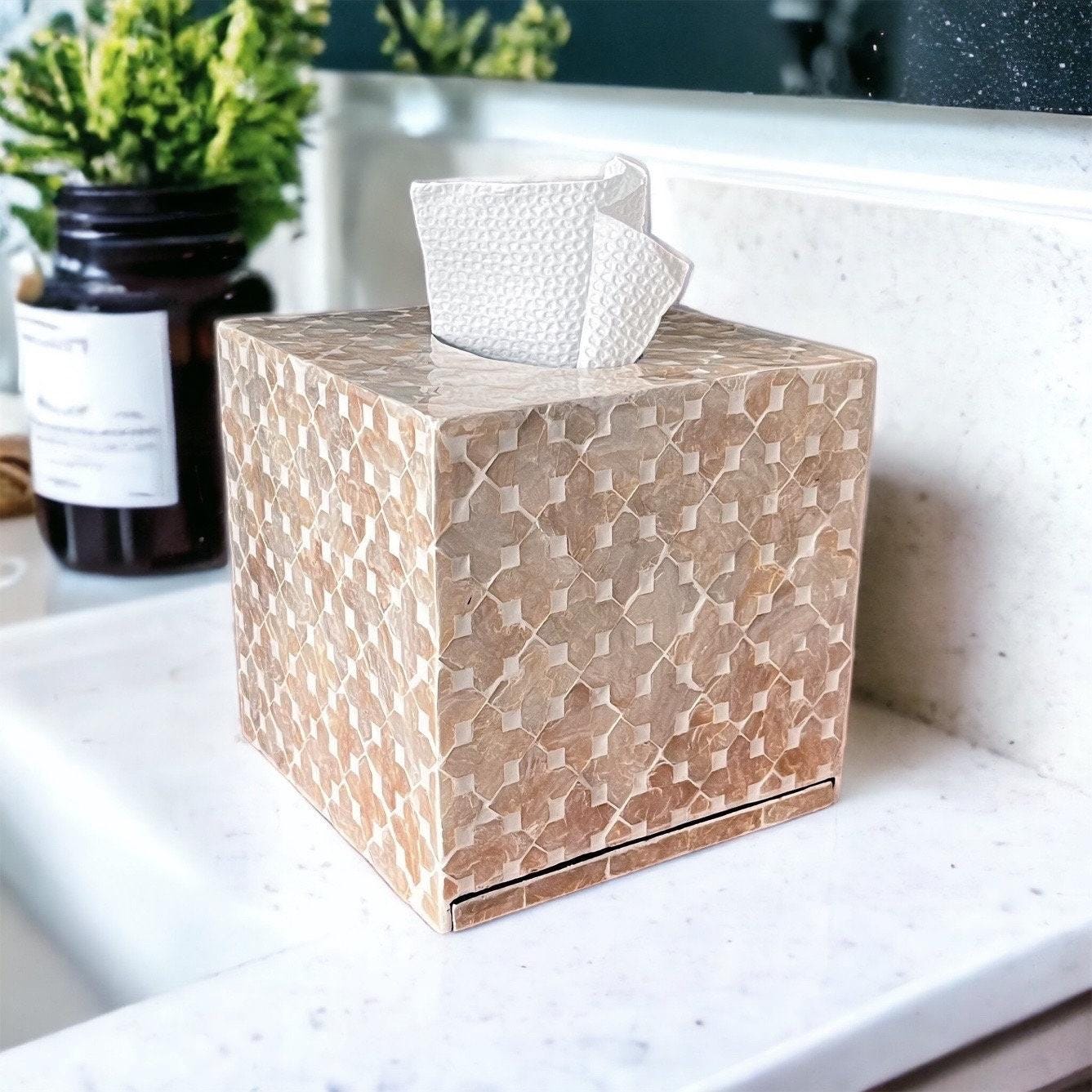Beige Square Capiz Shell Tissue Box Cover