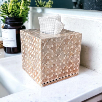Beige Square Capiz Shell Tissue Box Cover