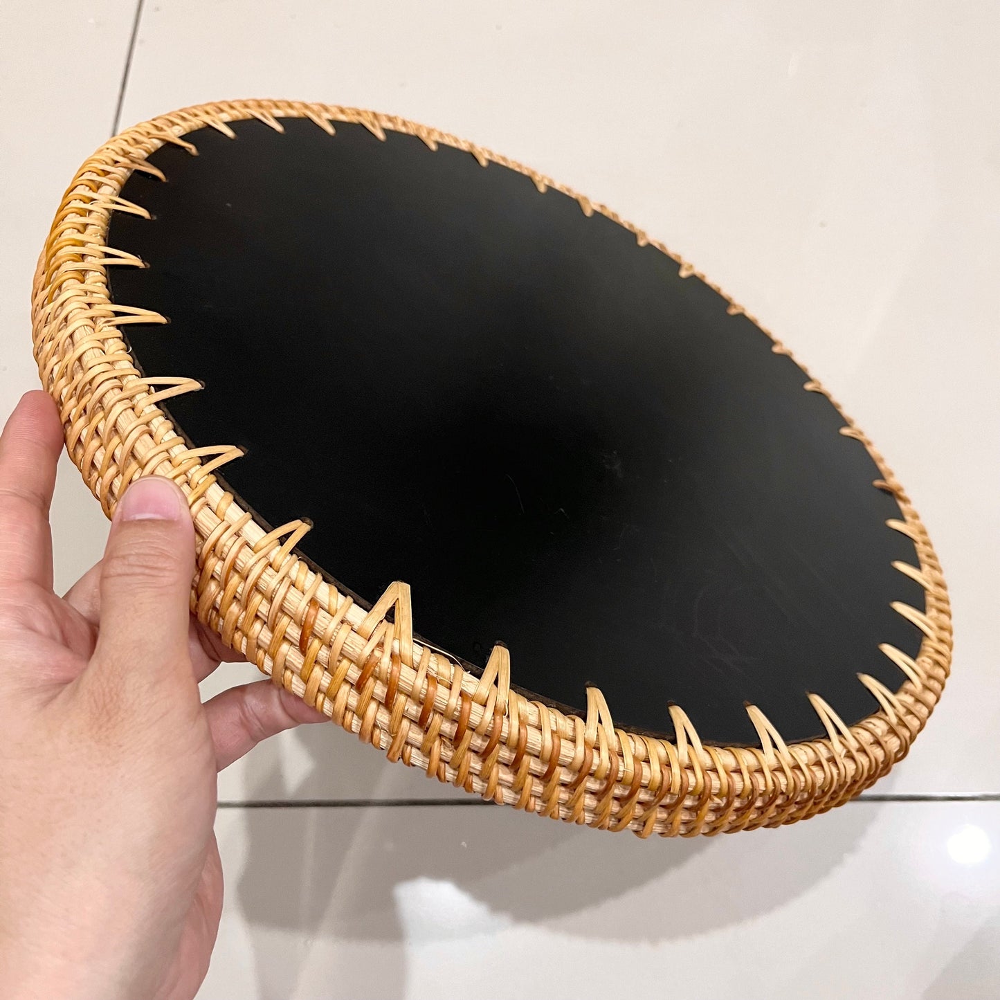 Black & White Mother of Pearl Rattan Tray