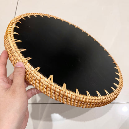 Black & White Mother of Pearl Rattan Tray