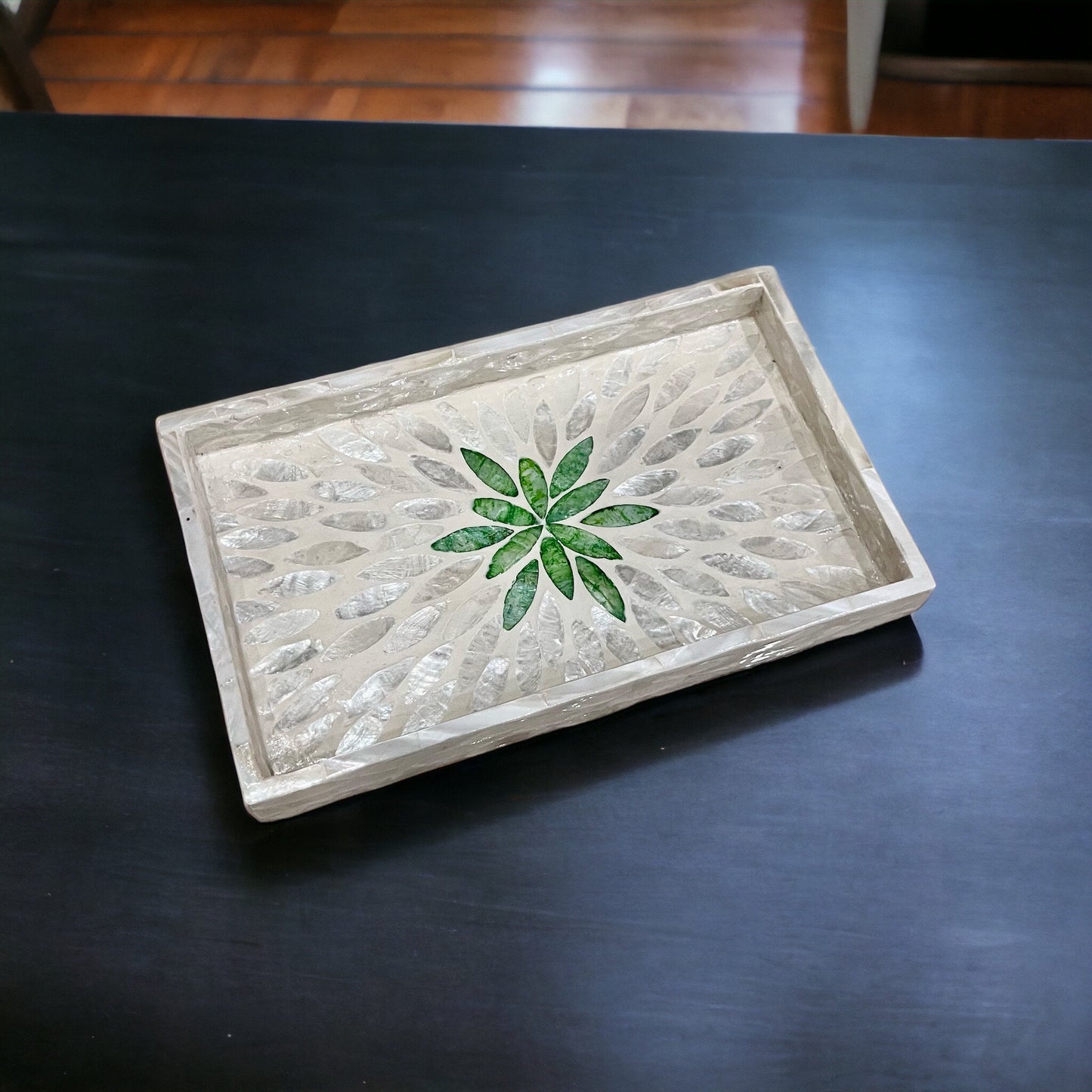 Handmade Mother of Pearl & Capiz Shell Rectangular Tray – Decorative Organizer
