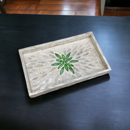 Handmade Mother of Pearl & Capiz Shell Rectangular Tray – Decorative Organizer