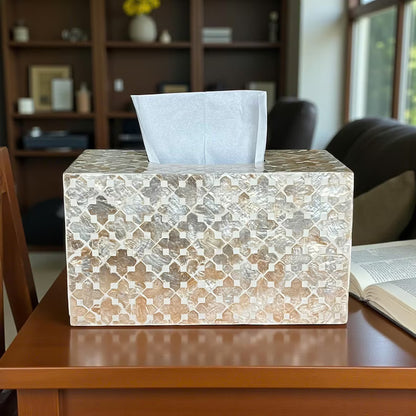 Rectangular Beige Capiz Shell Tissue Box Cover
