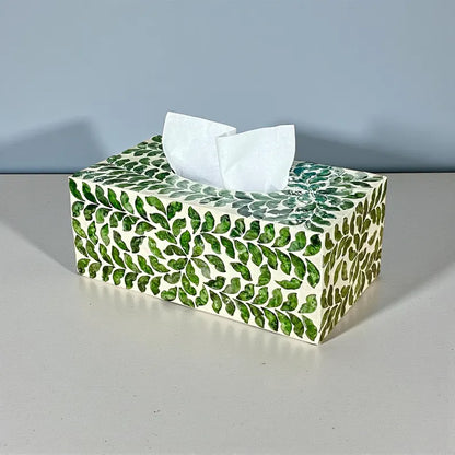 Rectangular Green Leaf Capiz Shell Tissue Box Cover