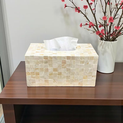 Ivory Rectangular Mother of Pearl Tissue Box Cover
