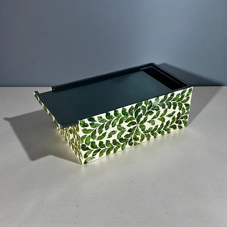 Rectangular Green Leaf Capiz Shell Tissue Box Cover