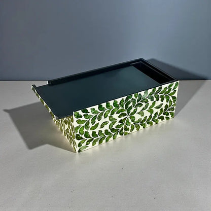 Rectangular Green Leaf Capiz Shell Tissue Box Cover