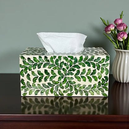 Rectangular Green Leaf Capiz Shell Tissue Box Cover