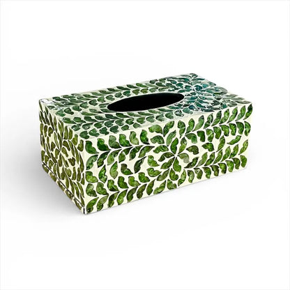 Rectangular Green Leaf Capiz Shell Tissue Box Cover