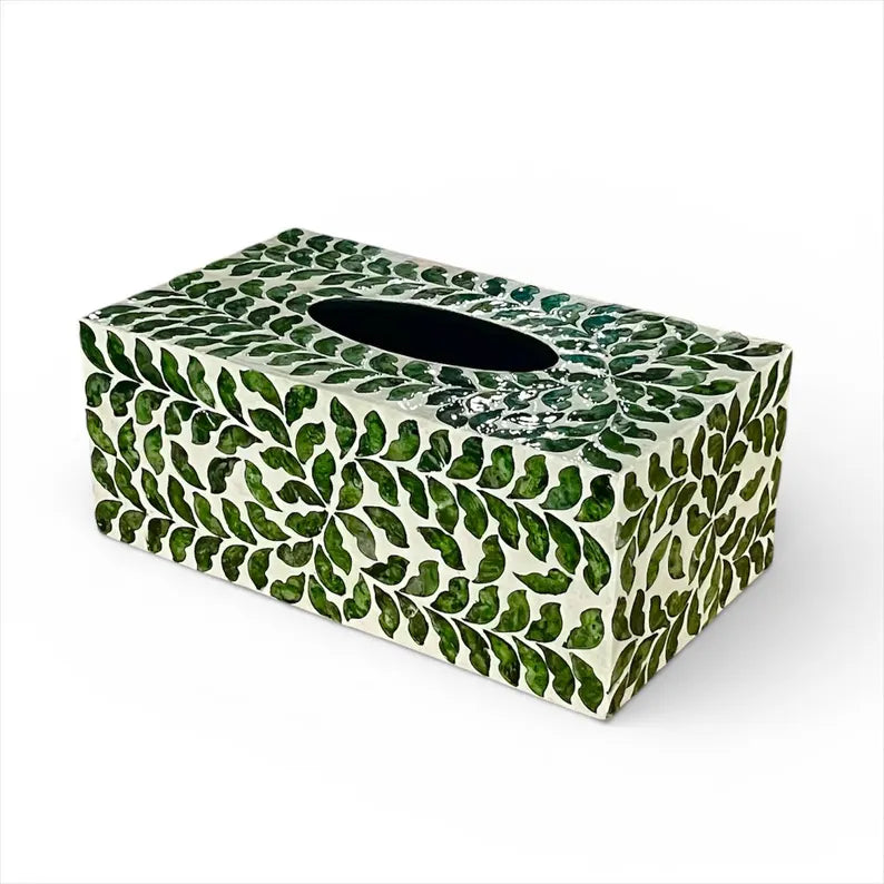 Rectangular Green Leaf Capiz Shell Tissue Box Cover
