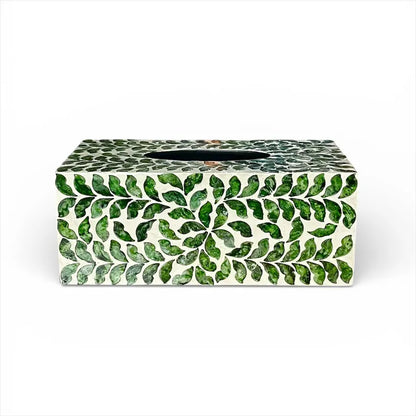 Rectangular Green Leaf Capiz Shell Tissue Box Cover