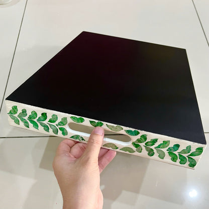 Rectangular Green Leaf Mother of Pearl & Capiz Shell Inlay Tray