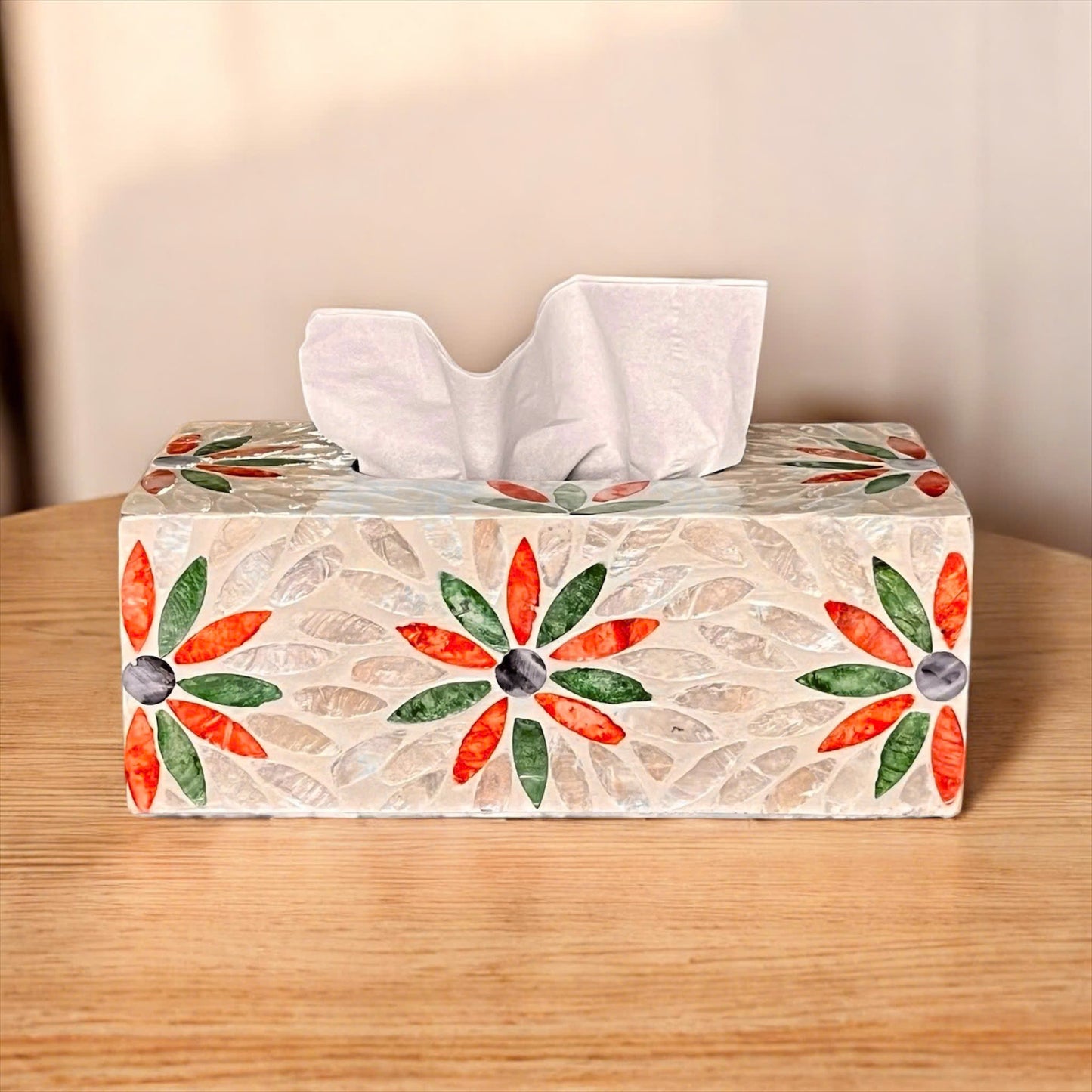 Rectangular Floral Capiz Shell Tissue Box Cover