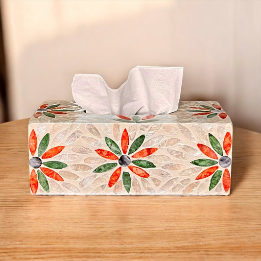 Rectangular Floral Capiz Shell Tissue Box Cover